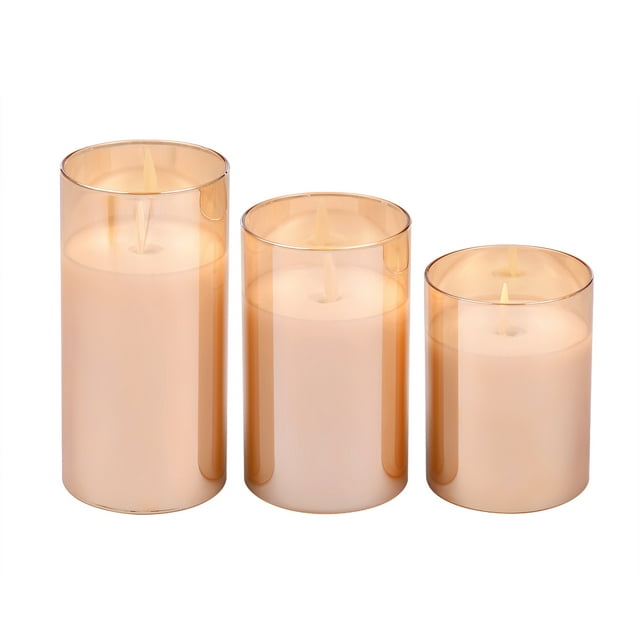 3 PCS Flameless LED Candles with Remote Control Realistic Warm Yellow Electric Pillar Candle Lights with Flickering Flame Timer Dimmable for Festival Wedding Restaurant Party Decoration