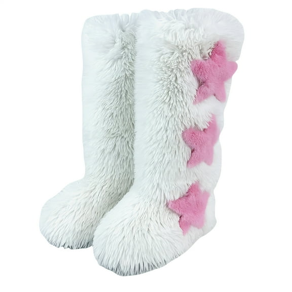 Women's Winter Fluffy Faux Fur Knee High Snow Boots-Warm Fashionable & Cozy Non-Slip Sole Long Boots