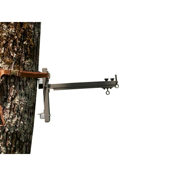 Bullseye Lock-on Deer Stand Hanger. Aluminium weighs 3.5 lbs. Locking pulley.