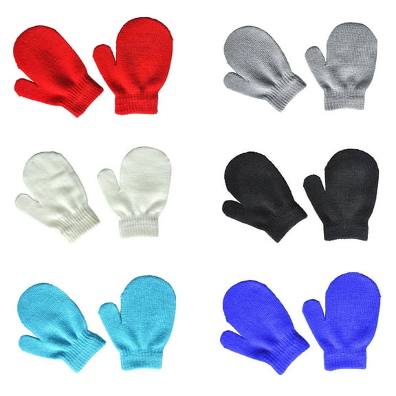 Qingpeng 6 Pairs Toddler Knitted Mittens Magic Stretch Gloves Winter Warm Knitted Soft Mittens