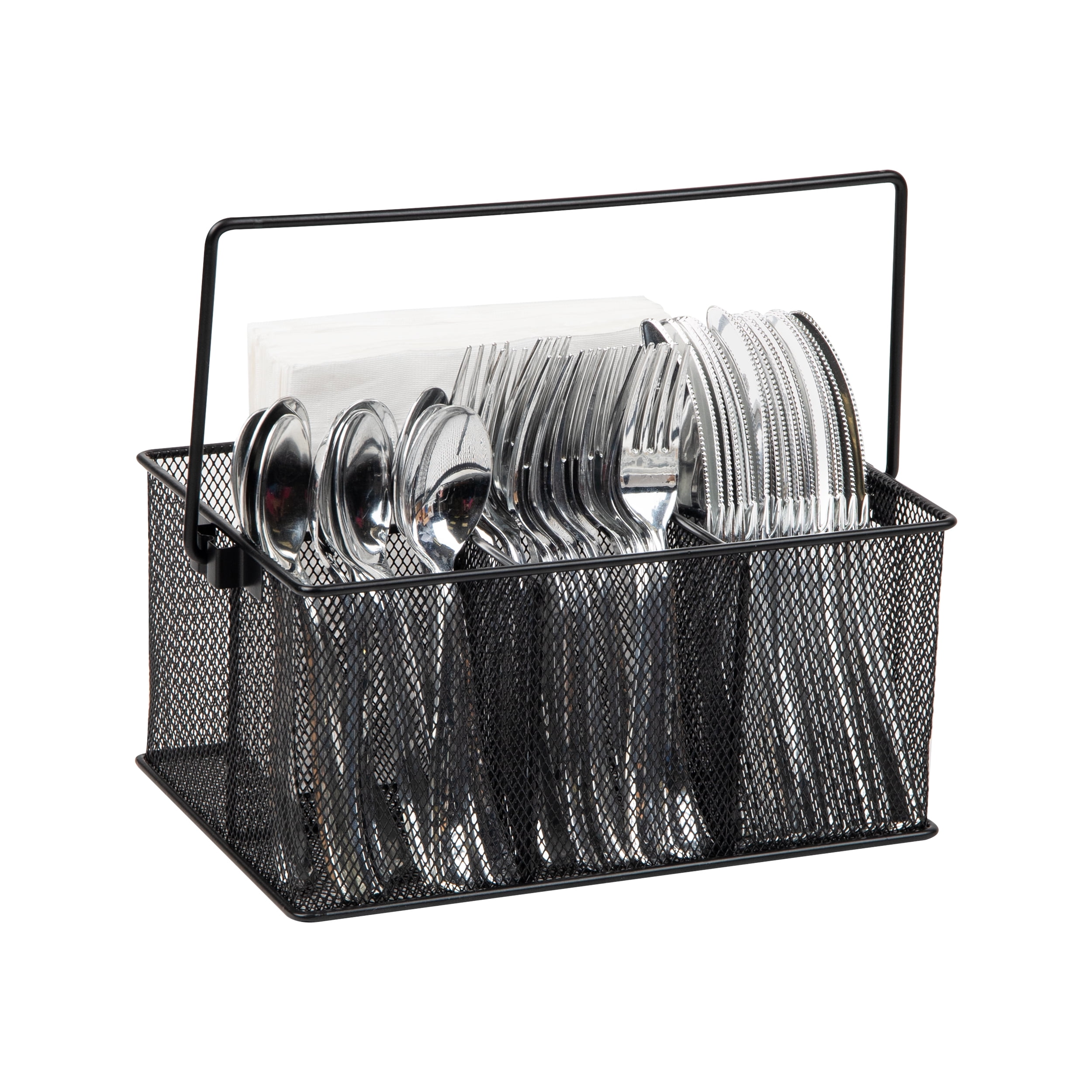 Mind Reader Utensil Holder, Silverware Organizer, Caddy, Metal, 7"L x 7"W x 5"H, Black