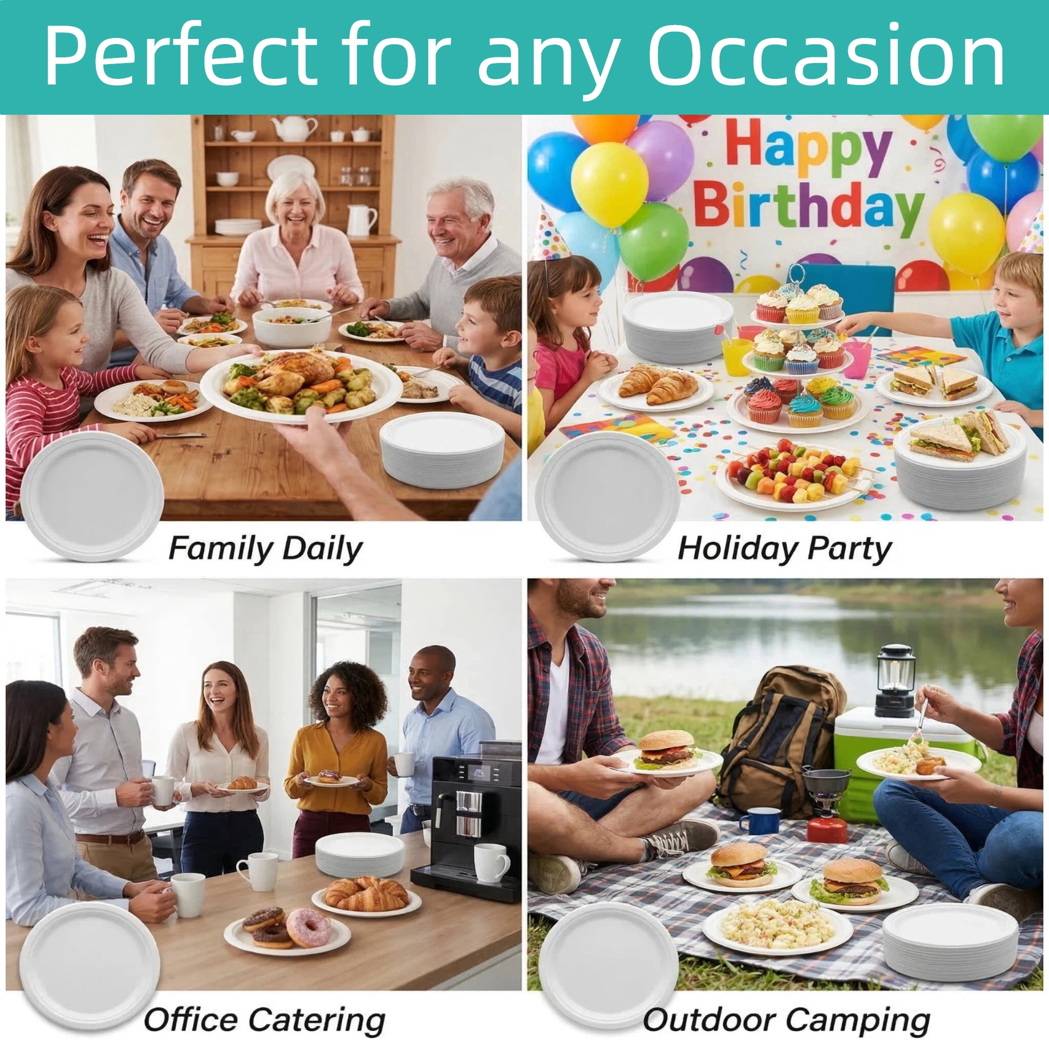 10in Paper Plates,OasisSN 150 Pack Disposable Heavy Duty Paper Plates,Biodegradable Bagasse Compostable Round Plates,Eco-Friendly Disposable Dinner Plate for BBQ,Picnic,Party,Big Game