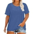 thumbnail image 2 of Tittly Womens T Shirts Women Graphic Tees Plus Size Shirts for Women Plus Size Round Neck Short Sleeve T Shirt For Women; Summer Loose T Shirt Casual Top. Blue, 2 of 5
