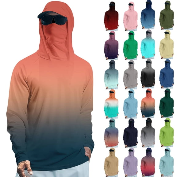 Mens Sun Protection Fishing Hoodie with Face Mask Long Sleeve Work Shirt Construction Quick Dry Gray L