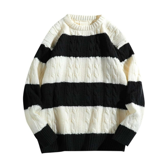 RKSTN Chandails pour Hommes, Col Rond, Tissage Polyvalent, Chandail à Rayures, Manches Longues, Mode Automne