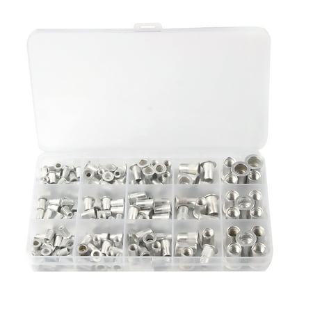 

150Pcs Cylindrical Hollow Aluminium Rivet Nut Riveted Aluminium Nut with Flat Head and Vertical Grain