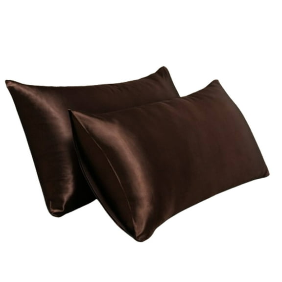 AUQ 2Pcs Silk Pillow Cases Hidden Zipper Aesthetics Satin Pillowcase with Zipper Effortless Cleaning Design Silk Pillowcase 20x30in,Brown