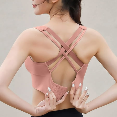 DENGDENG Sports Bras for Women Plus Size Racerback Scoop Neck Push Up Bra Workout Sports Bras Wireless Gym Bralette Bra Pink S