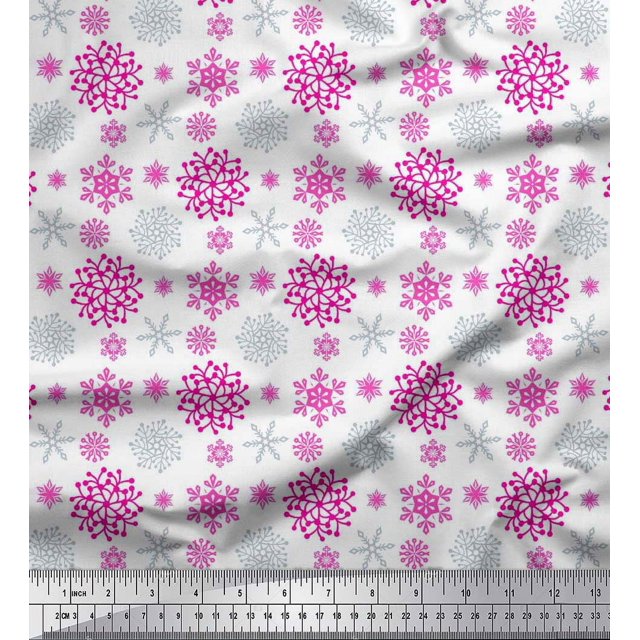 Soimoi Poly Georgette Fabric Snowflake Artistic Print Sewing Fabric Yard 42 Inch Wide