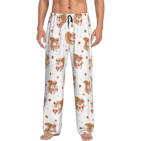 Naloa Squirrel Giving A Gift Pajama Pants Men, PJ Bottoms, Sleep & Lounge Pants-Small
