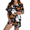 thumbnail image 2 of Black Halloween Pj Set Silk Imitation Pj Sets For Woman, Button Down Shirts With Pajama Shorts, Cute Print, Comfy Sets M, 2 of 5