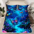 thumbnail image 2 of Homewish Gradient Colorful Butterfly Full Size Sheets,Watercolor Flower Floral Bed Sheets,Blue Pink Sheet Sets For Girls,Microfiber Bedroom Decor,4pcs, 2 of 7