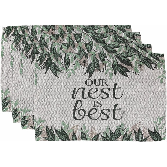 Set of 4, Decorative Leaf Quote - Our Nest is Best Tapestry Placemats for Kitchen Dining Table Mats, Easy to Clean, Machine Washable. Size: 13" x 19".