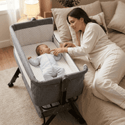 Baby Bassinet, Bedside Bassinet for Baby, 3 in 1 Bassinet Bedside Sleeper with Wheels, Mosquito Net, Adjustable Easy Folding Portable Bed for Infant Newborn (Dark Grey)