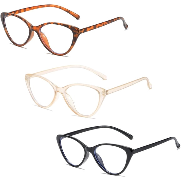3 Pieces Blue Light Blocking Glasses - Clear Fashion Cat Eye Screen Glasses for Computer Reading Anti Glare Migraine Relief - Blue Light Filter for Women Men