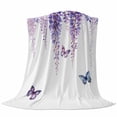 thumbnail image 6 of Wisteria Blanket Soft Cozy Warm Throw Blanket for Couch, Plush Fuzzy Flannel Fleece Blankets for Sofa, Purple Flowers Butterflies Vintage Spring Bed Blankets Lightweight Gifts for Women, 50"x60", 6 of 9