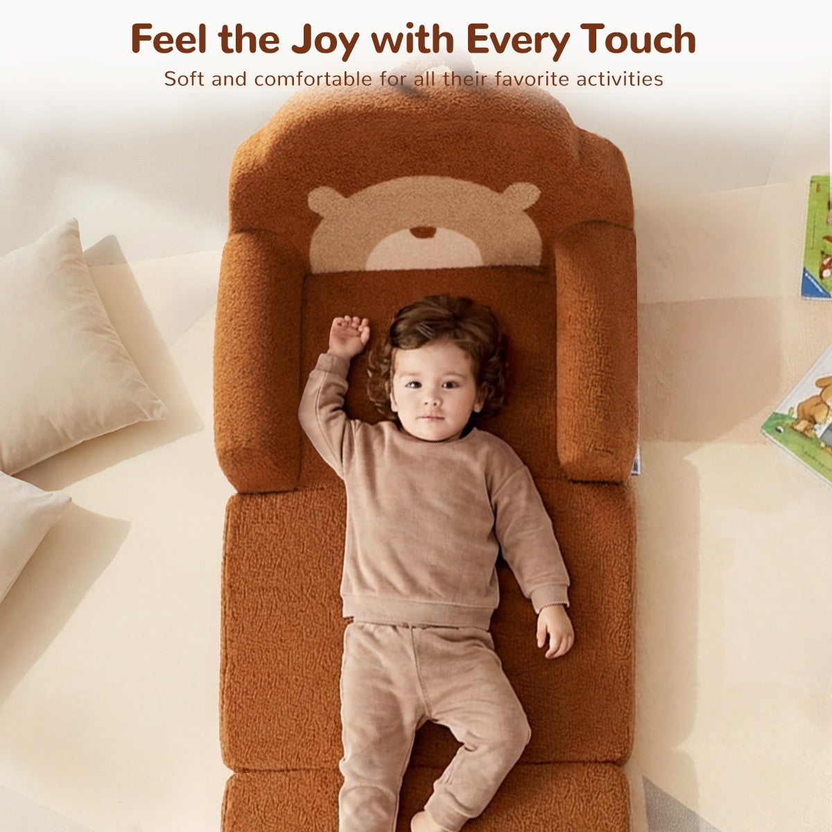 Toddler Sofa, 2 in 1 Kids Couch, Foldable Baby Couch Chair for Boys and Girls Gift, Bear