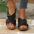 thumbnail image 2 of Yuanlong Women's Slides Sandals Platform Wedge Hollow Out Summer Sandals Leather Upper Stylish Beach Slippers, 2 of 9