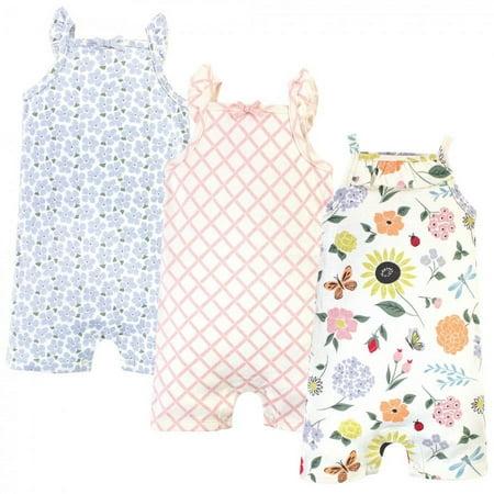 UPC: 0660168632255 | Touched by Nature Baby Girl Organic Cotton Rompers 3pk Flutter Garden 0-3 Months