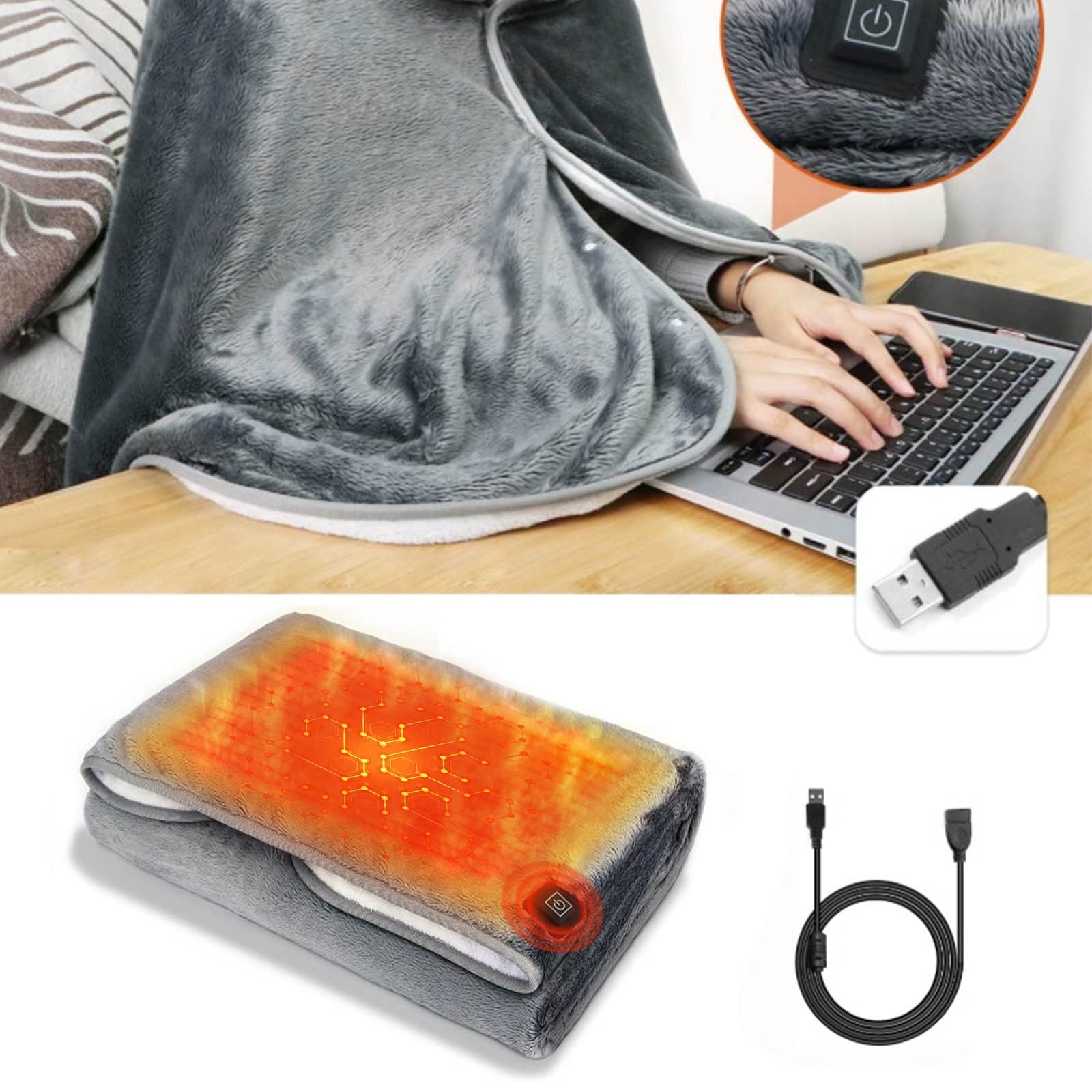 USB Heating Blanket Low Voltage Portable Outdoor Camping Shawl Heated Throw with Adjustable Temperature Multi-Gear Control for Travel and Home Use