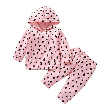 

Dadaria Baby Clothes Newborn Baby Children s Girls Wave Point Printing Hooded Long Sleeve Hoodie Trousers 2pcs Pink 0-6 Months Baby