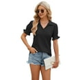thumbnail image 2 of Womens Dressy Casual Blouses Shirts Lapel Neck Business Casual Summer Tops Black M, 2 of 9