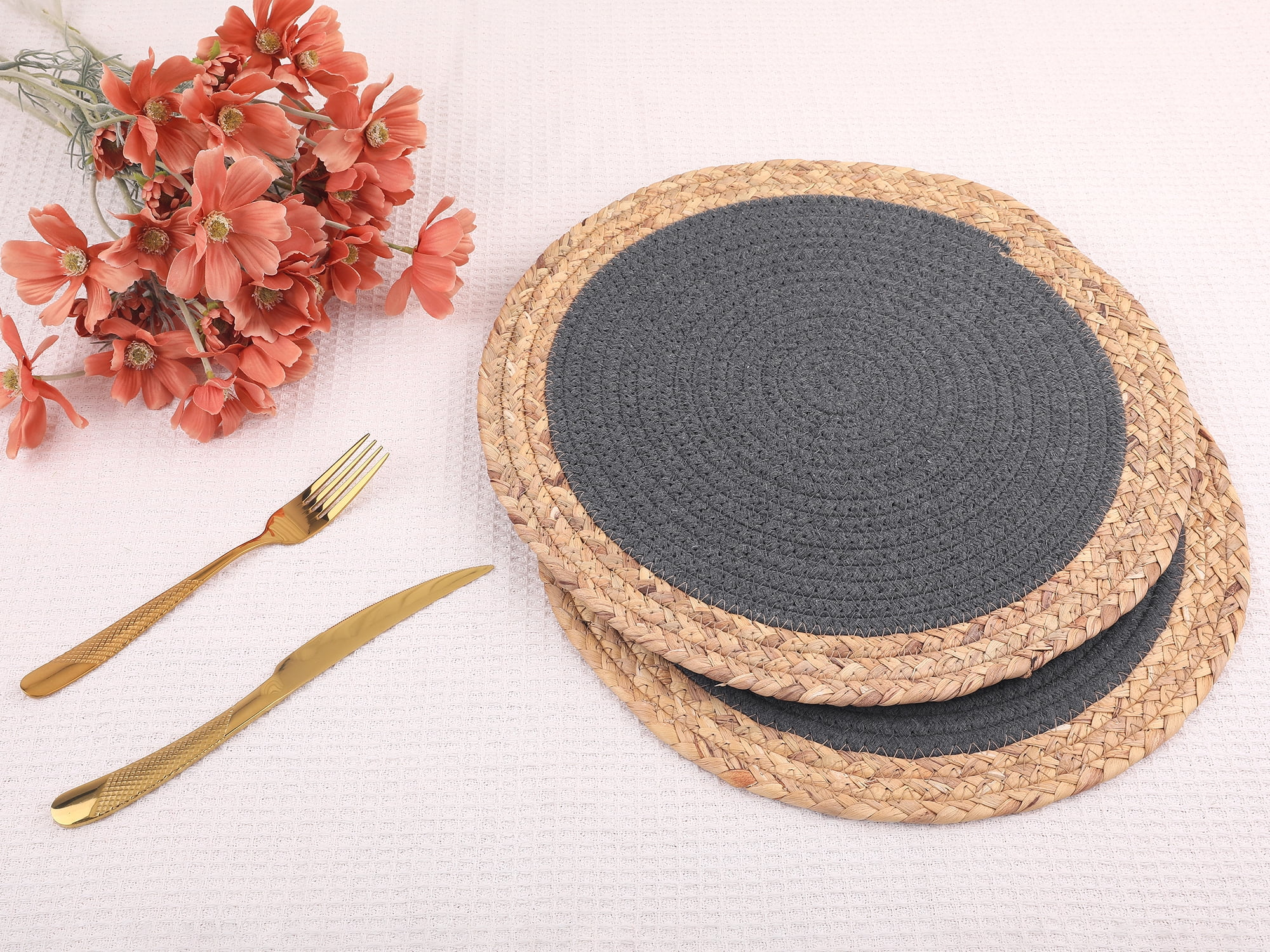 Unique Bargains Set of 4 Placemats for Dining Table Decor Table Mats Dark Gray 14x14in