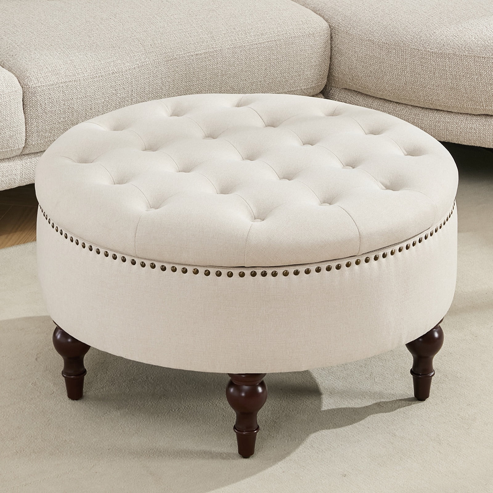 JURANYAZHU 31.5 Inch Oversized Storage Ottoman, Upholstered Storage Seat, with Reversible Lid, Multifunctional As a Coffee Table, Linen Fabric, for Living room,Bedroom,Beige