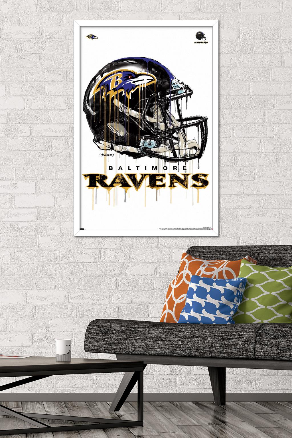 NFL Baltimore Ravens - Drip Helmet 20 Wall Poster, 22.375" x 34", Framed