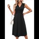 thumbnail image 1 of Vestido de Verano Sin Mangas con Cuello en V Cruzado para Mujer, Vestido de Tirantes Acampanado, Negro, Talla XL, 1 of 8