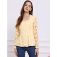 thumbnail image 4 of DARING DIVA Women's Lace Square Neck Long Sleeve Stretch Peplum Blouses S Yellow, 4 of 6