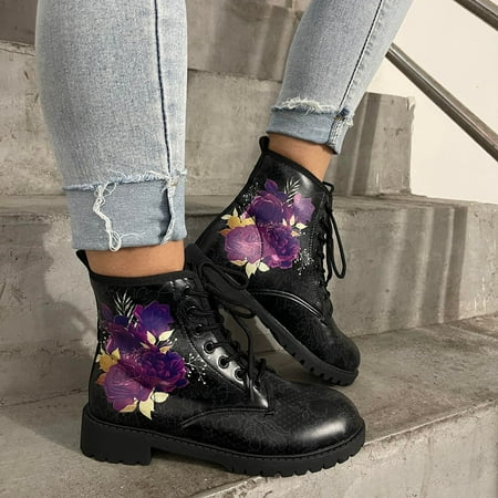 

Tawop Green Boots Boots Retro Flat Bottom Shoes Floral Print Boots Plus Size Lace Up Boots Short Boots For Women Ultra Mini Boots Women