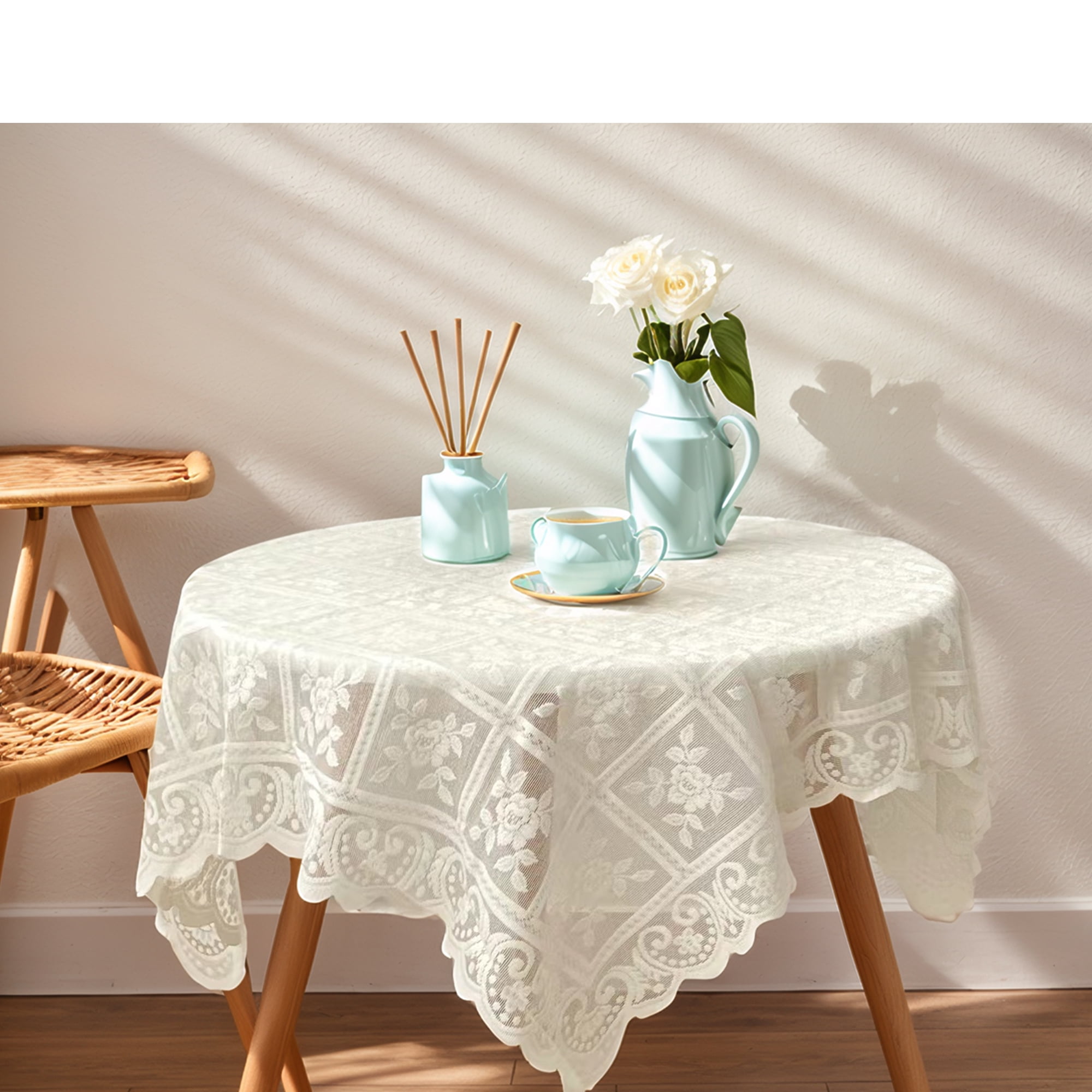 Unique Bargains Lace Floral Table Cloth for Decoration 39.4"x39.4"