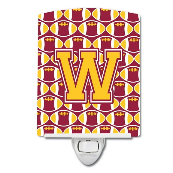 Caroline's Treasures CJ1081-WCNL Letter W Football Maroon and Gold Ceramic Night Light, 6x4x3", multicolor