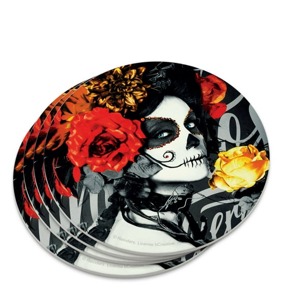 Dia de los Muertos Day of the Dead Woman Tattoo Novelty Coaster Set