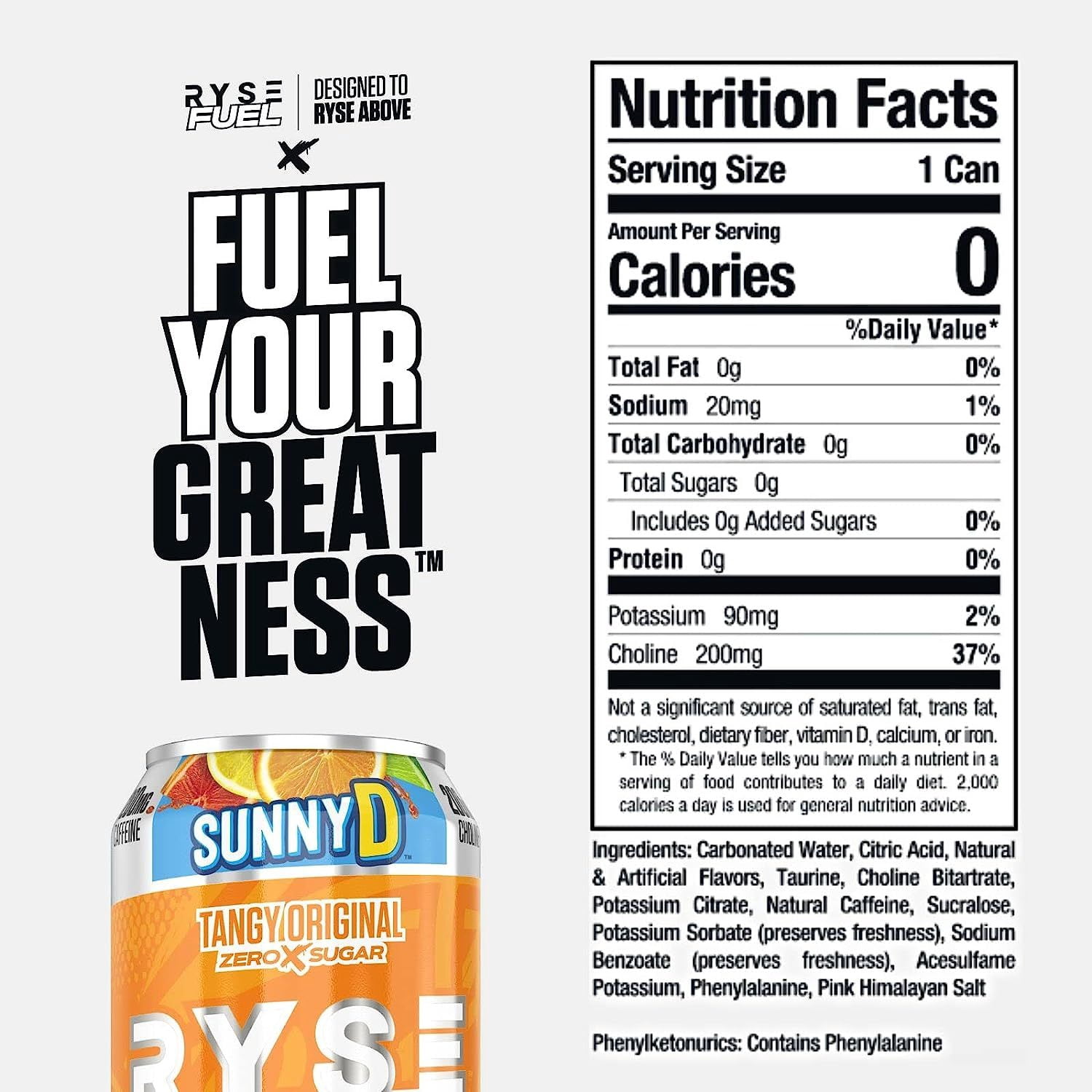 RYSE Fuel Energy Drink 2‑Flavor Variety Pack, 12 fl oz Cans, Sugar Free, 12 Count