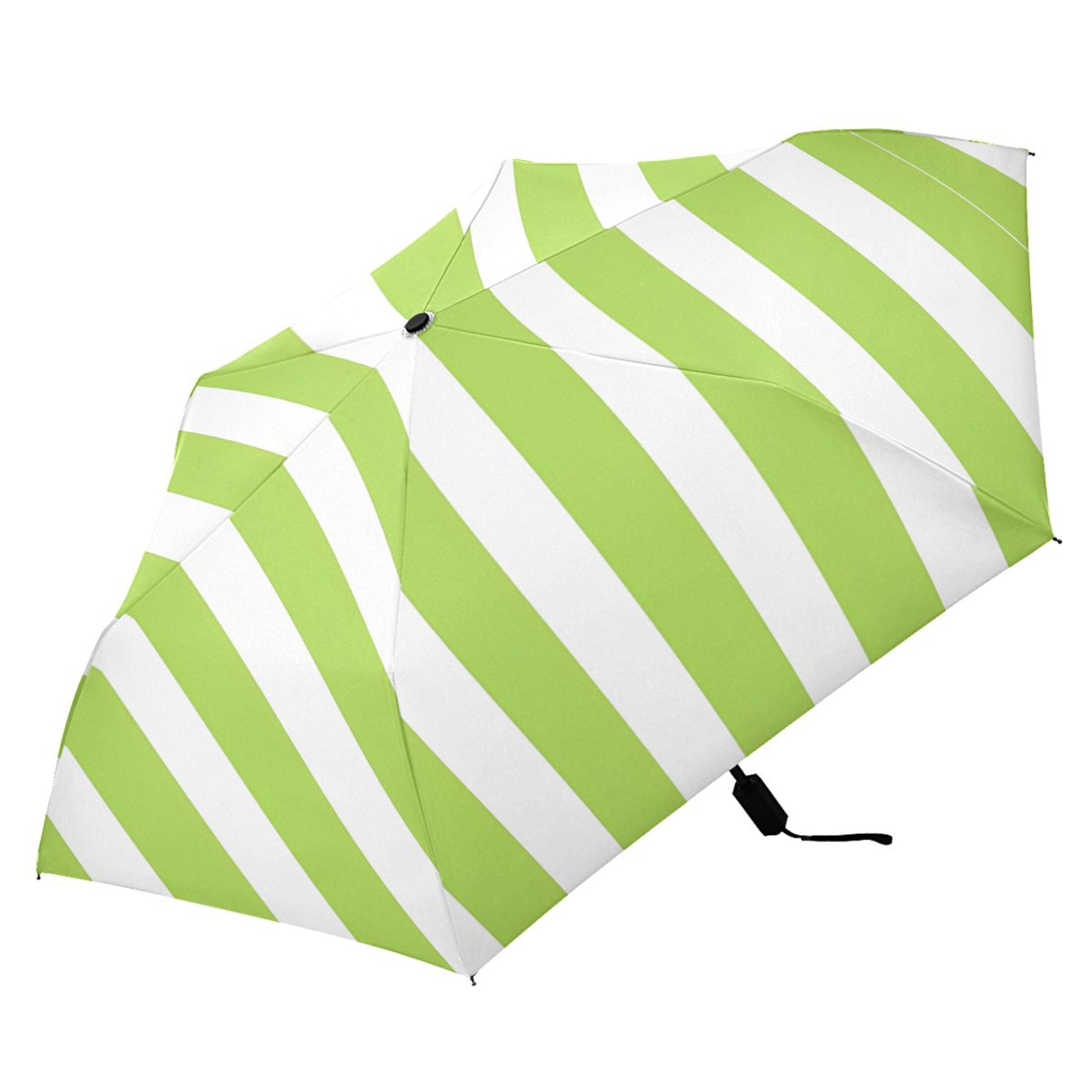 Apple Green and White Stripes Compact Sun Umbrella Windproof Travel Umbrellas for Rain Strong Portable UV Protection