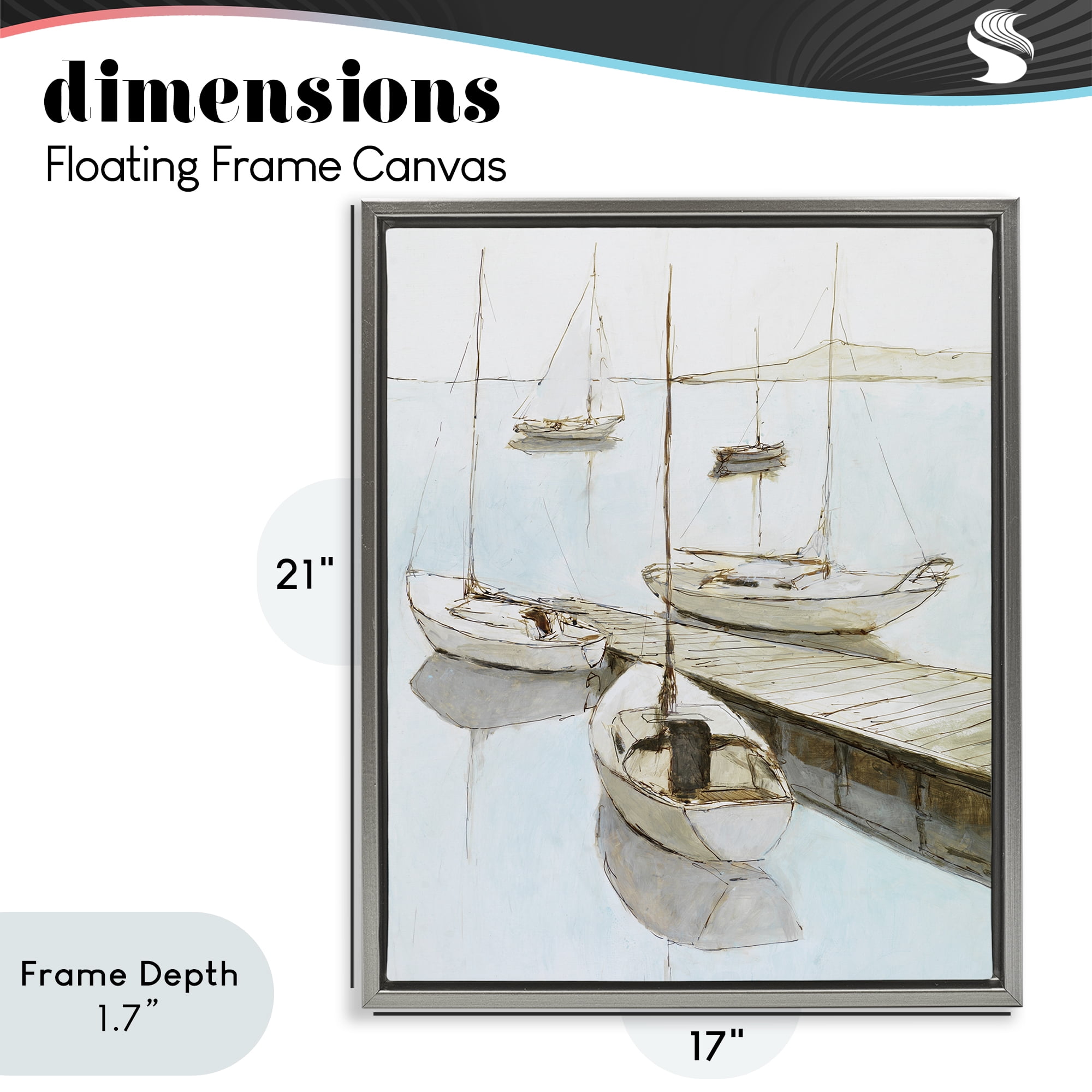 Stupell Industries Docked Sails Coastal Scene Gray Framed Floater Canvas Wall Art, design by Lorenzo Collective