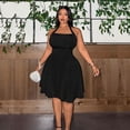 thumbnail image 5 of AURA Plus Size Womens Black Halter Square Neck Sleeveless Mini Dress High Waist A Line Knitted Sexy Summer, 5 of 6