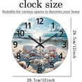 thumbnail image 4 of Analog Blue Beach Wall Clock for Living Room Coastal Shell Wall Clock Battery Powered 12 Inch Modern Round Wood Wall Clock No Tick, 4 of 5