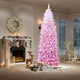 thumbnail image 3 of Historyli Árbol de Navidad de 1,4 m con luces artificiales de nieve, base plegable, color blanco y rosa, para fiestas en casa y oficina, 3 of 8