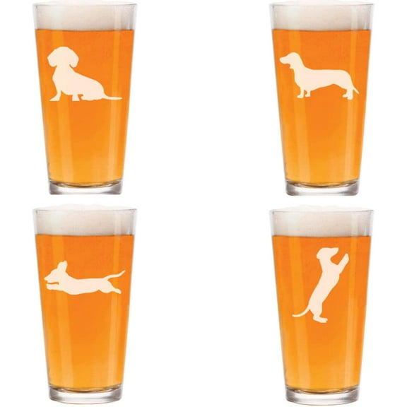 16 oz Beer Pint Glass Dachshund Collection Gift Set Of 4