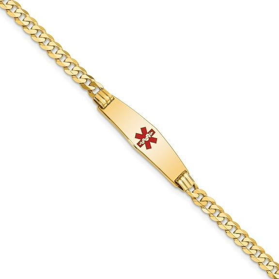 Auriga 14K Yellow Gold Soft Curb Link Id Bracelet 7 inch for Women(L- 7inch, W- 7.5mm)