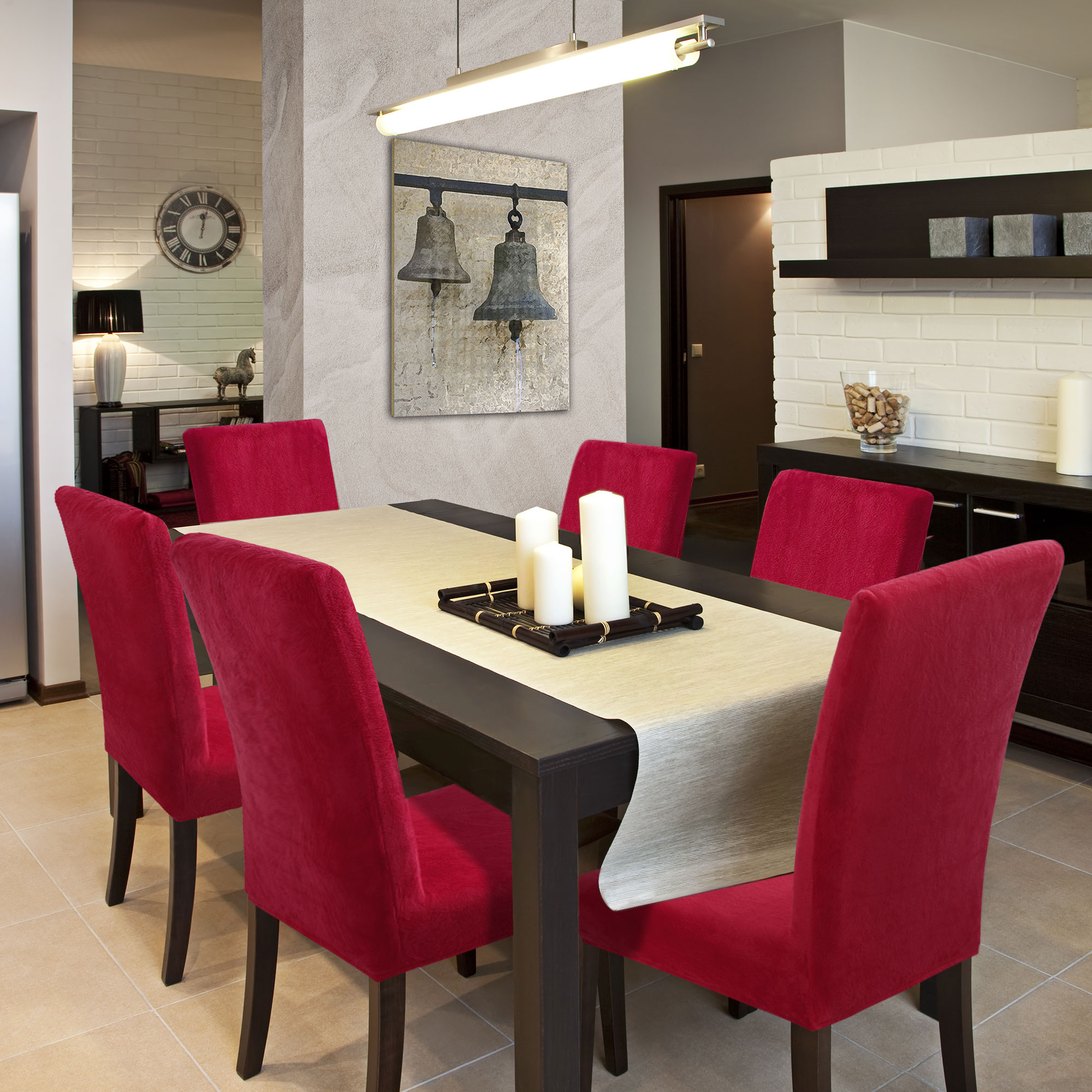 Unique Bargains Stretch Plush Short Dining Chair Cover Red