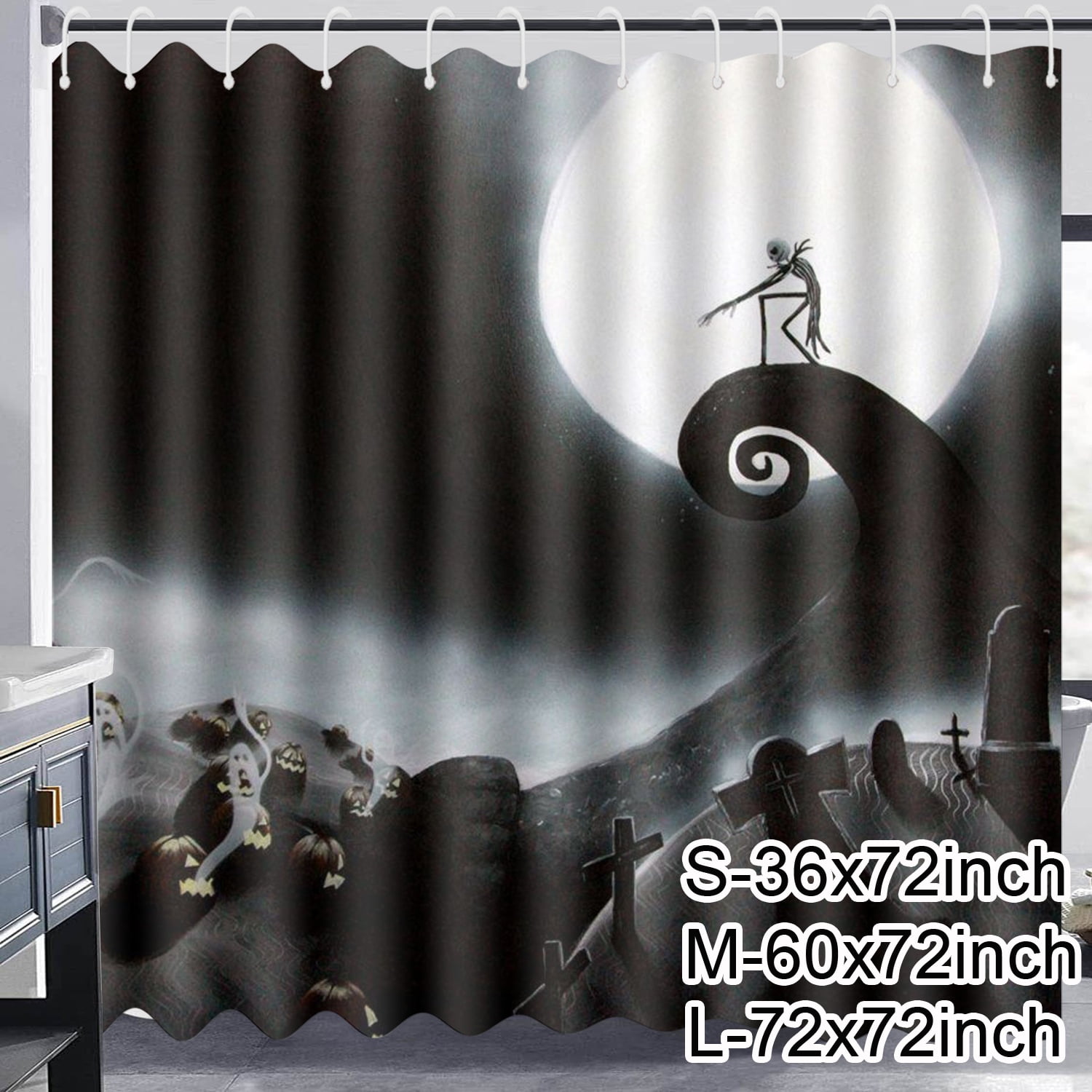 The Nightmare Before Christmas Jack Skellington Shower Curtain with 12