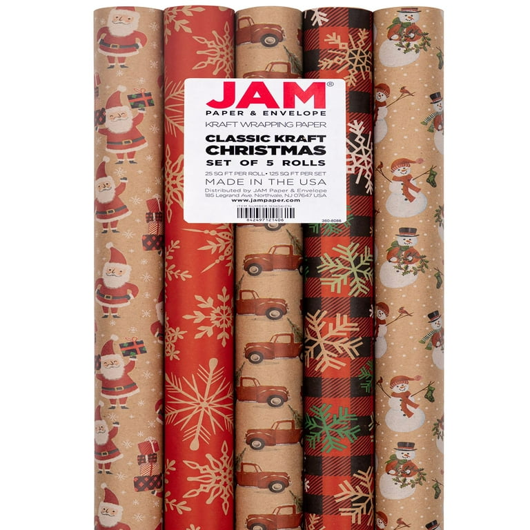 Crowdstage 5 Pack Christmas Gift Wrap - Christmas Kraft Wrapping Paper -  Kids Kraft Christmas for Christmas Gift Party Decoration