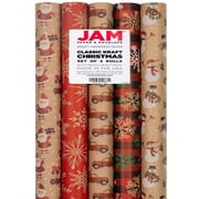 JAM Paper Christmas Kraft Gift Wrap Papers, Multi-color, (5 Rolls) 2.08 sq ft.