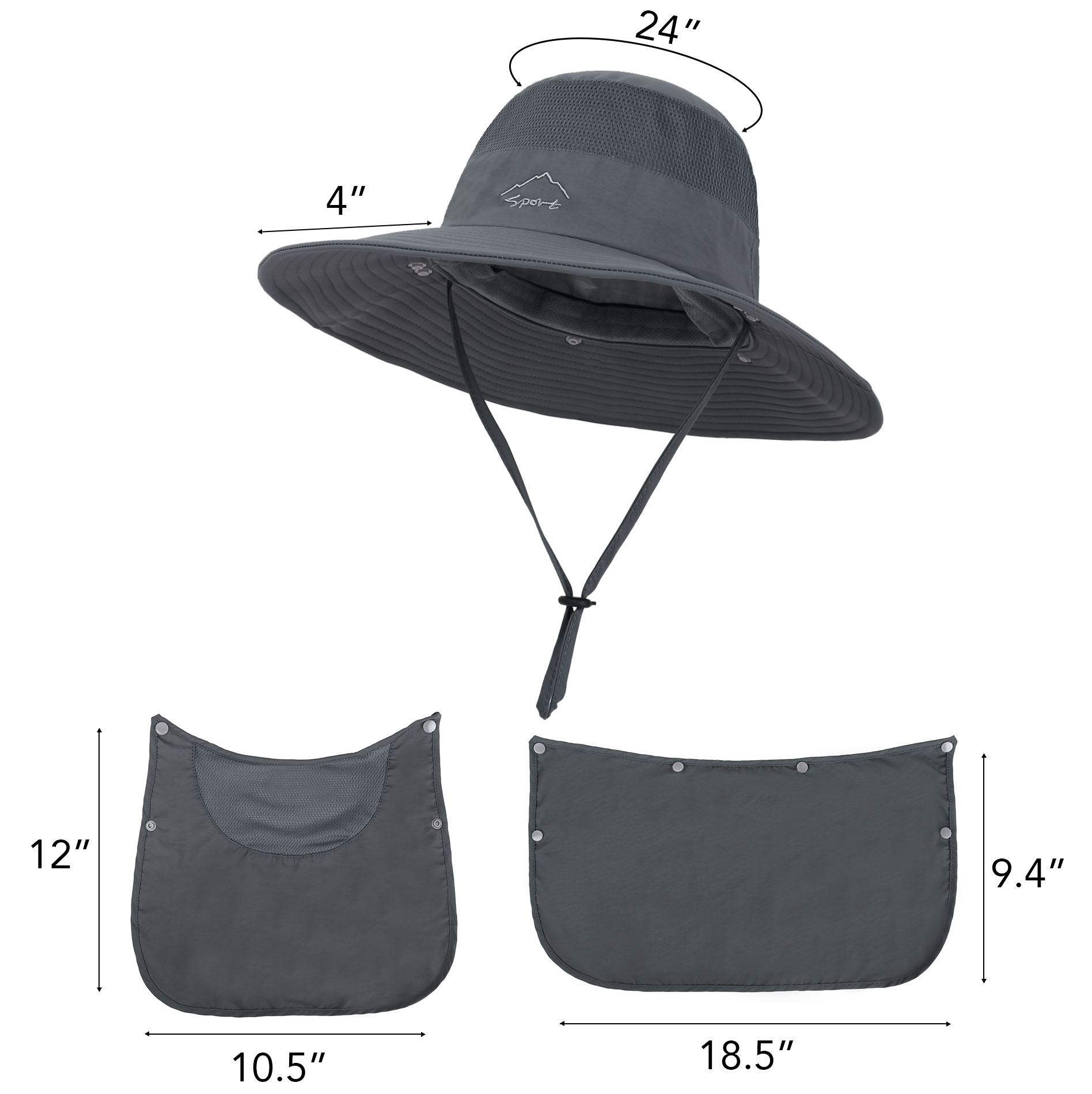 Women Men Sun Hat Fishing Hat UPF 50+ Foldable Wide Brim Safari Hat Hiking Hat, Dark Grey - image 4 of 6