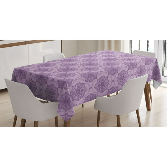 Oriental Tablecloth, Monochrome Design Folkloric Motif Illustration, Rectangle Satin Table Cover Accent for Dining Room and Kitchen, 52" X 70", Pastel Purple Mauve, by Ambesonne