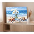 thumbnail image 5 of Blue Ocean Beach Bathroom Canvas Wall Art,Daisy Seascape Wall Art,Coastal Floral Decor, Seaside Seashell Painting Print Artwork for Living Room Bedroom Restroom,Framed (12"X16"inch), 5 of 6